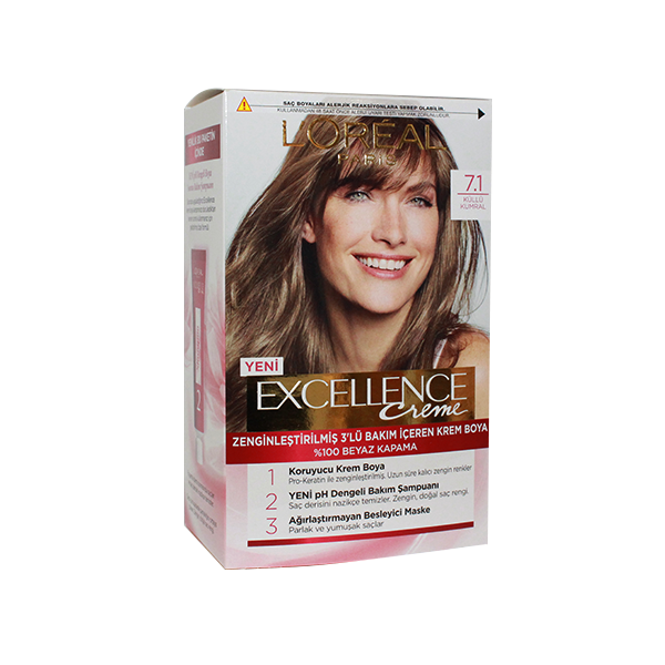 کیت رنگ مو لورال مدل Excellence شماره 7.1 با انعکاس دودی