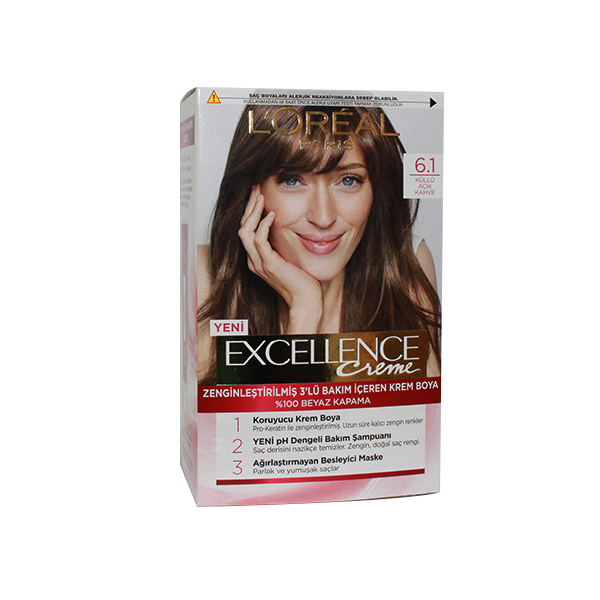 کیت رنگ مو لورال مدل Excellence شماره 6.1 با انعکاس دودی